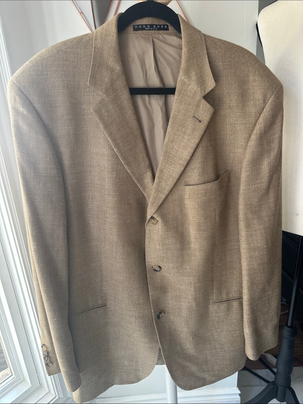 VINTAGE HUGO BOSS Men's Beige/Tan Silk Wool Linen-Blend Sport Coat Size 44R